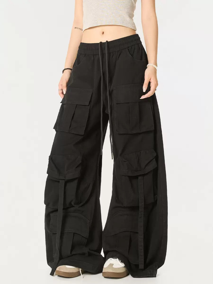 Multi-Pocket Cargo Barrel Pants | Wide Leg Streetwear