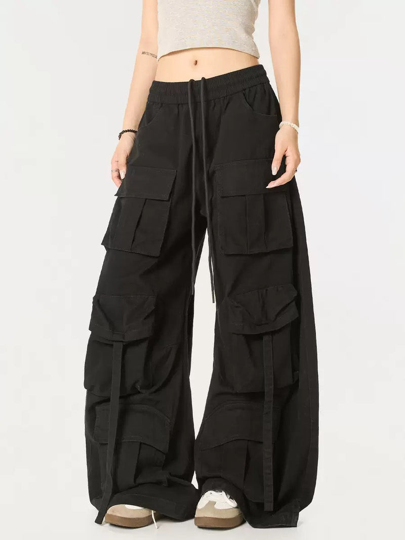 Multi-Pocket Cargo Barrel Pants | Wide Leg Streetwear