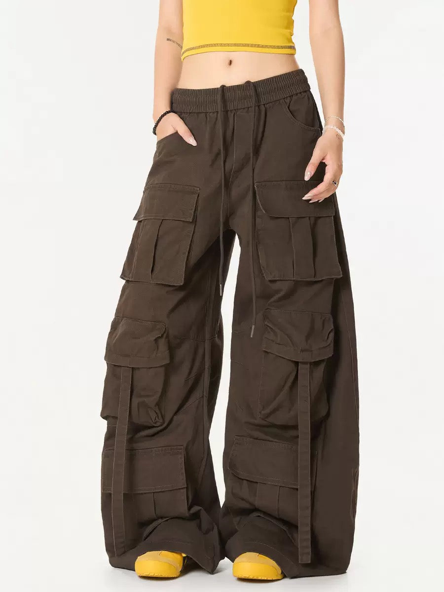 Multi-Pocket Cargo Barrel Pants | Wide Leg Streetwear