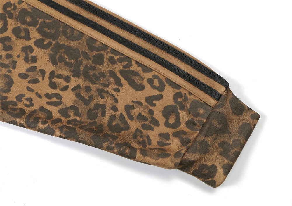 Leopard Print Track Jacket with Side Stripes | Relaxed Fit