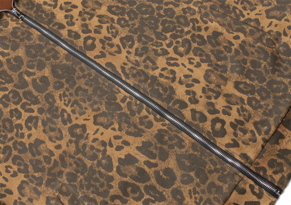 Leopard Print Track Jacket with Side Stripes | Relaxed Fit