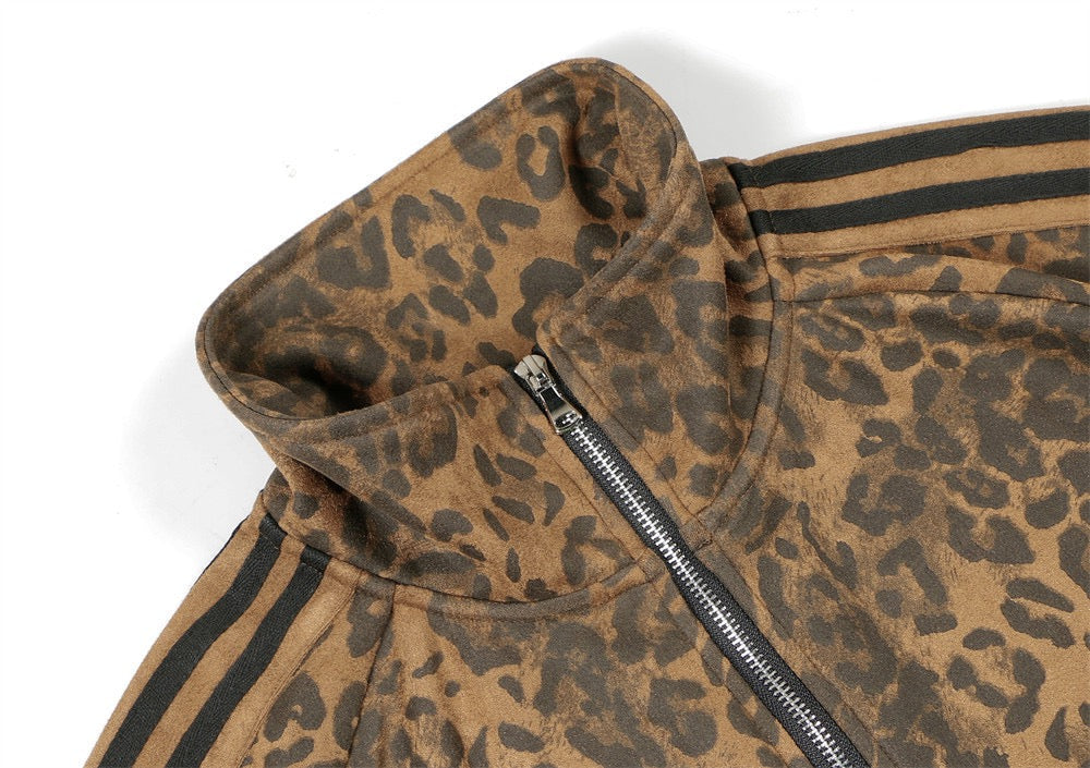 Leopard Print Track Jacket with Side Stripes | Relaxed Fit