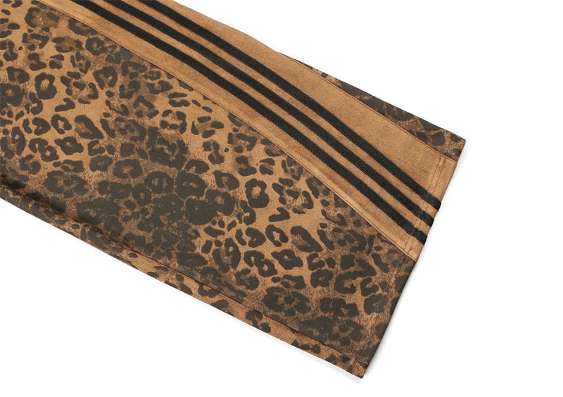Leopard Print Wide-Leg Pants with Athletic Side Stripes