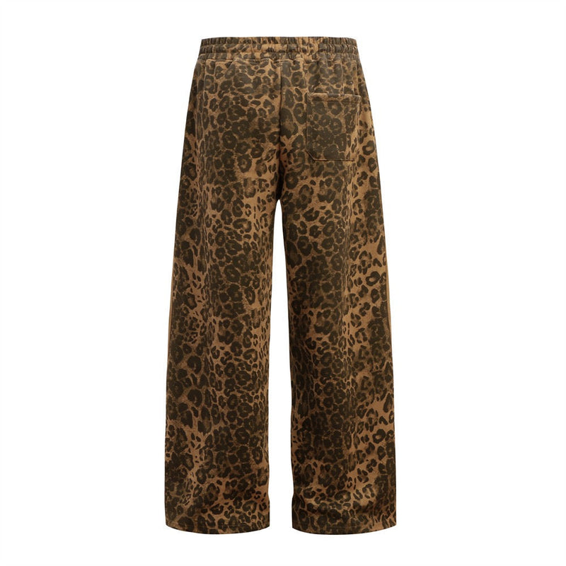 Leopard Print Wide-Leg Pants with Athletic Side Stripes