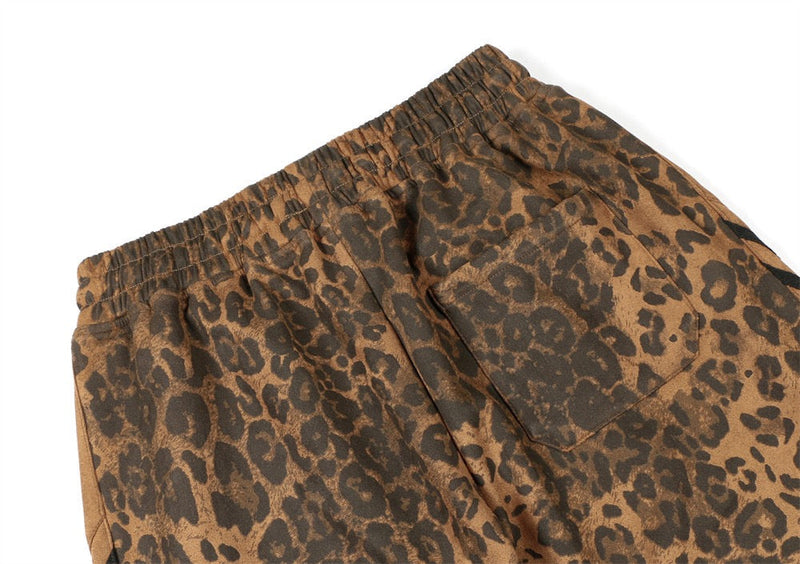 Leopard Print Wide-Leg Pants with Athletic Side Stripes
