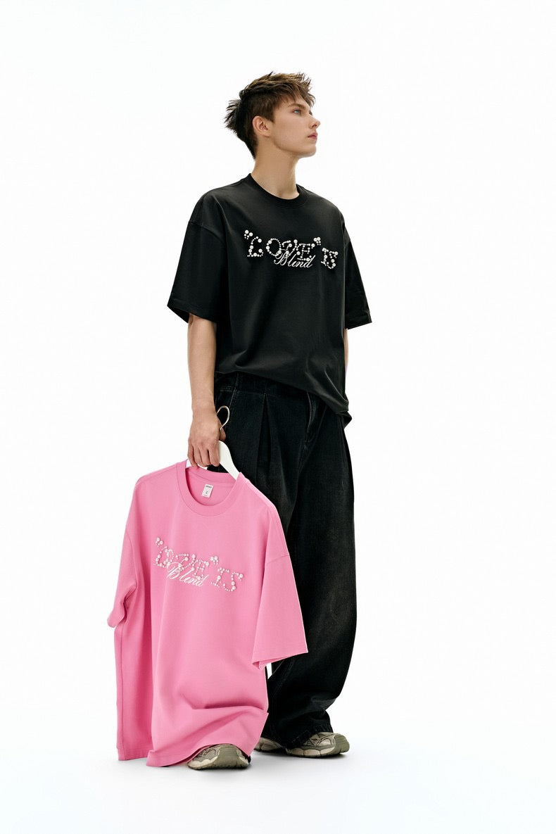 Love Is Blind Pearl Rhinestone Script Graphic Tee | Streetwear
