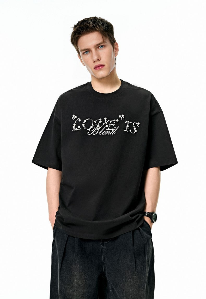 Love Is Blind Pearl Rhinestone Script Graphic Tee | Streetwear