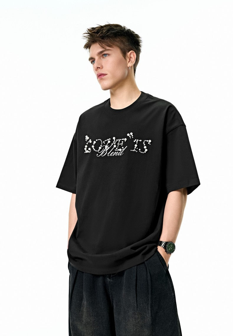 Love Is Blind Pearl Rhinestone Script Graphic Tee | Streetwear