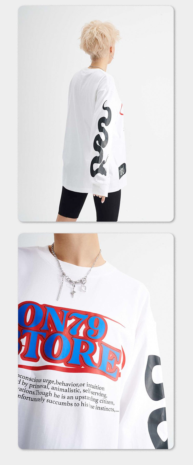 ON79 Store Graphic Long-Sleeve Oversized Cotton Tee