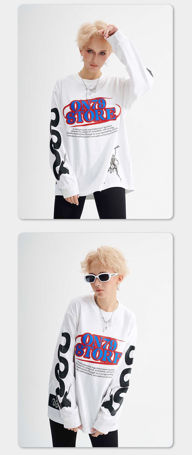 ON79 Store Graphic Long-Sleeve Oversized Cotton Tee