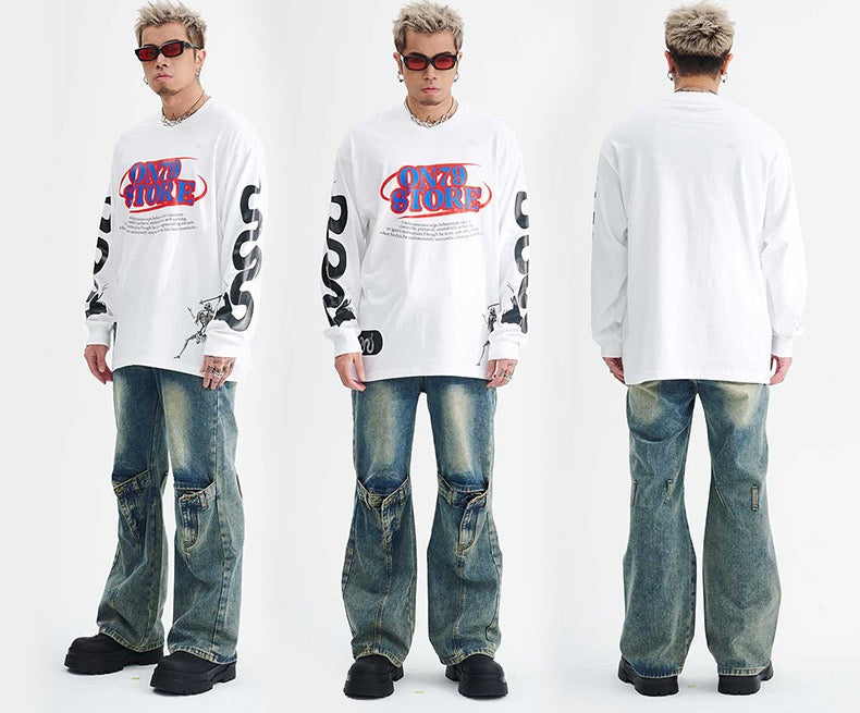 ON79 Store Graphic Long-Sleeve Oversized Cotton Tee