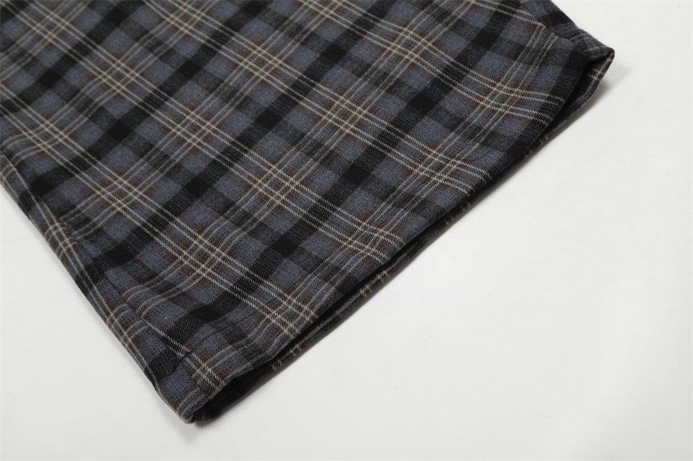 Layered Fleece Waist Plaid Wide-Leg Pants | Street Style