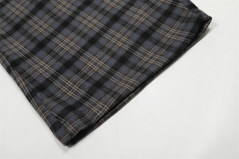 Layered Fleece Waist Plaid Wide-Leg Pants | Street Style