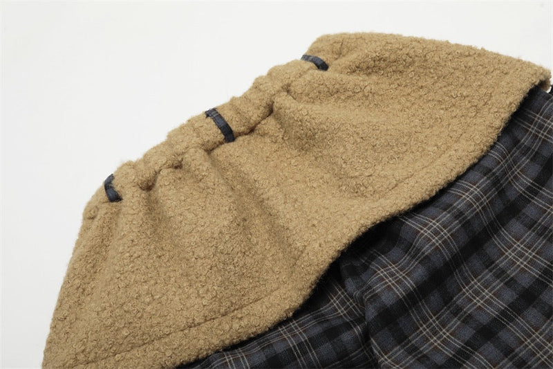 Layered Fleece Waist Plaid Wide-Leg Pants | Street Style