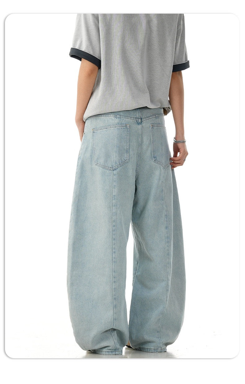 Omirad Light Wash Barrel Leg Jeans | High-Rise Wide Leg Denim