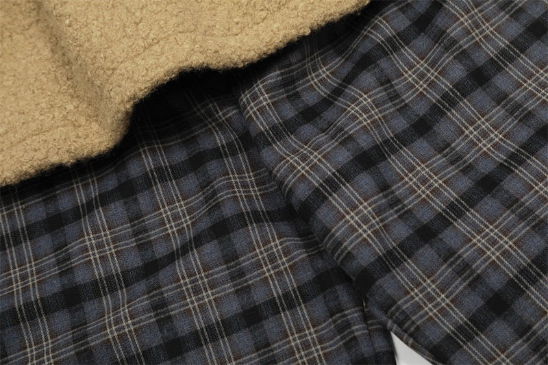 Layered Fleece Waist Plaid Wide-Leg Pants | Street Style