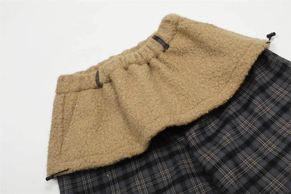 Layered Fleece Waist Plaid Wide-Leg Pants | Street Style