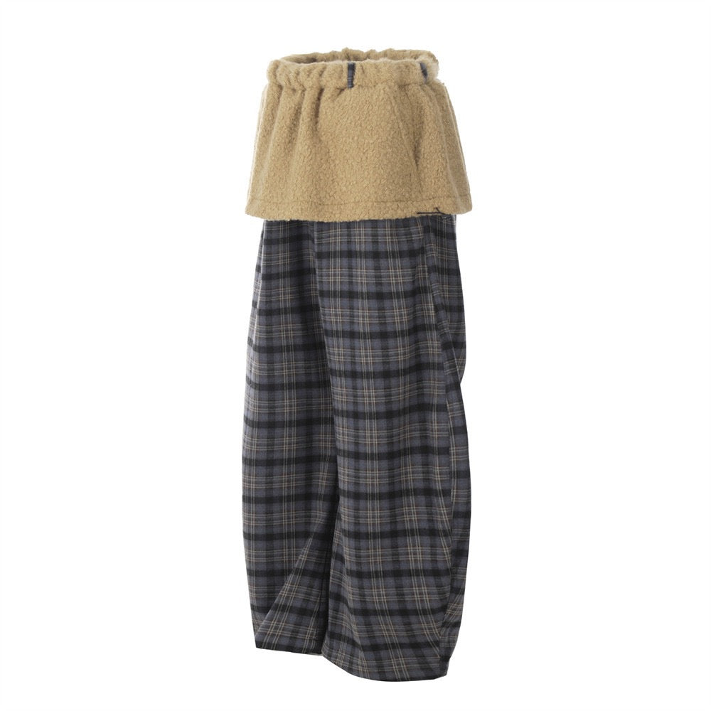 Layered Fleece Waist Plaid Wide-Leg Pants | Street Style