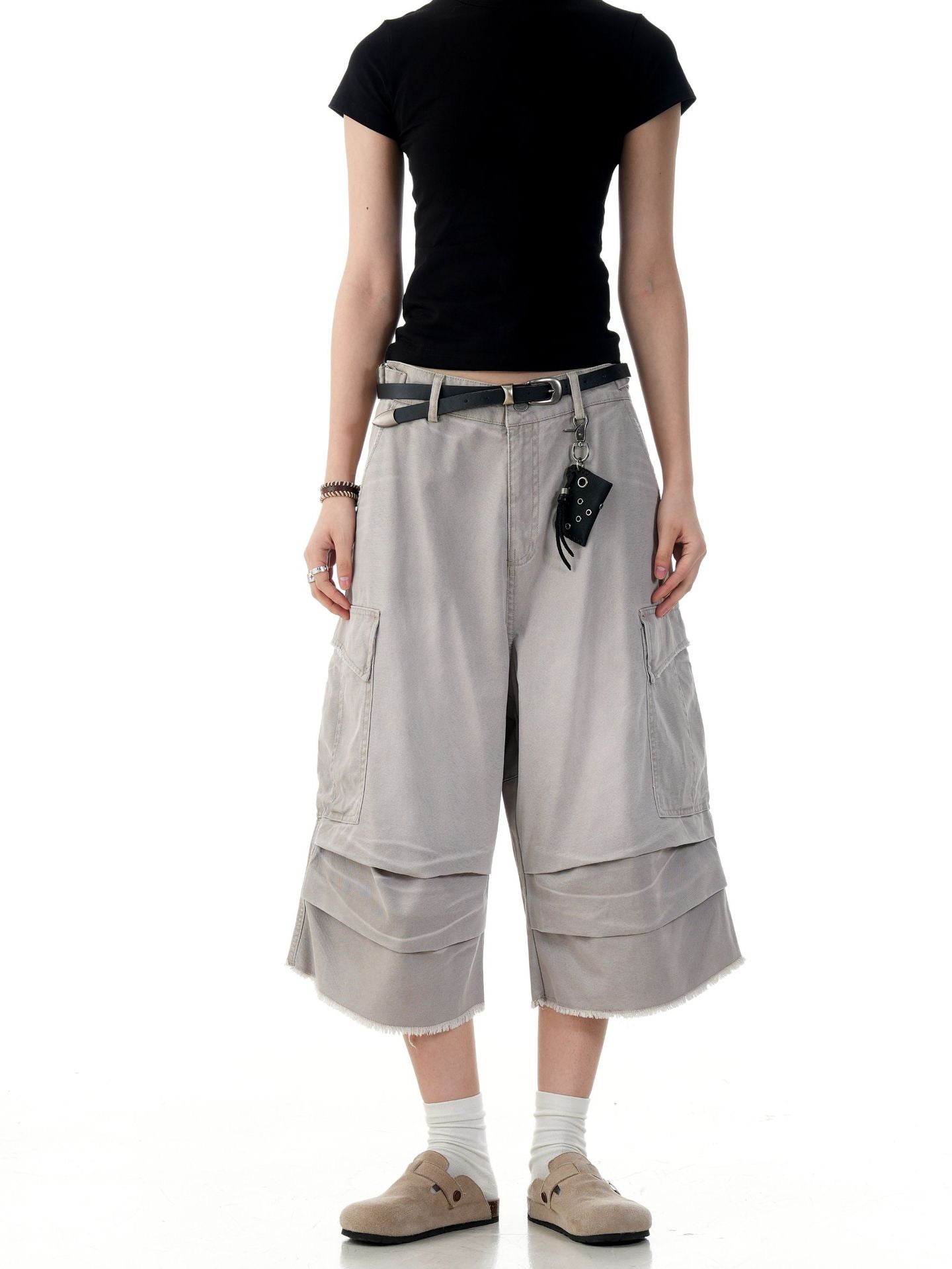 Omirad Washed Layer-Panel Cargo Shorts | Wide-Leg Streetwear