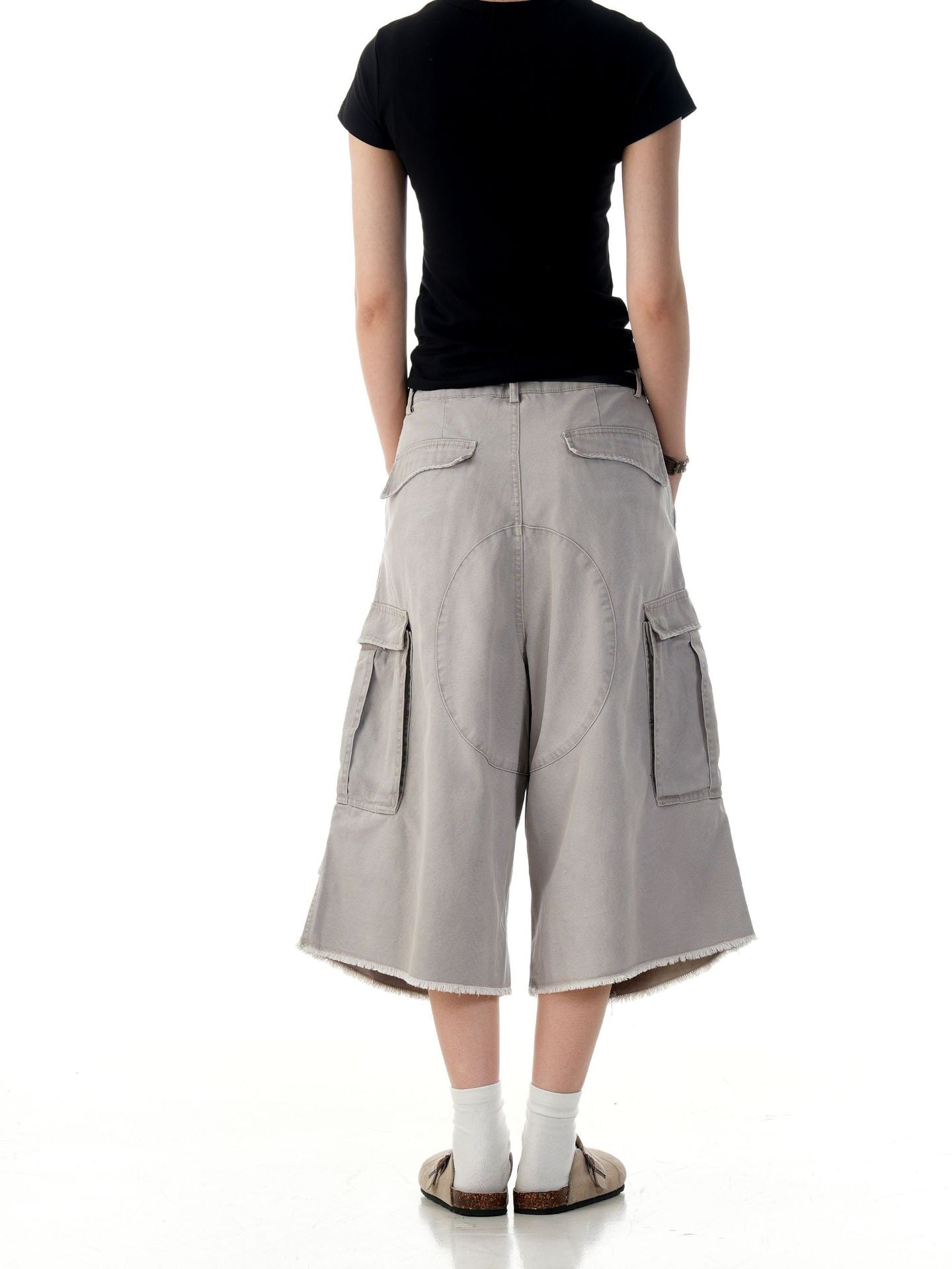 Omirad Washed Layer-Panel Cargo Shorts | Wide-Leg Streetwear