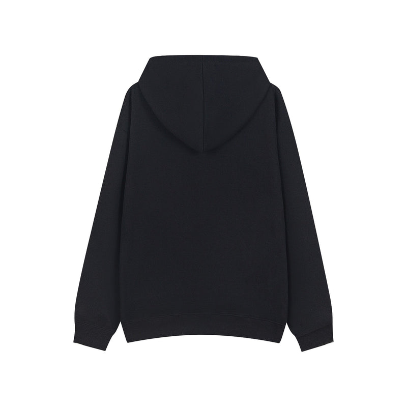 Black hoodie back view with oversized hood and plain smooth finish
