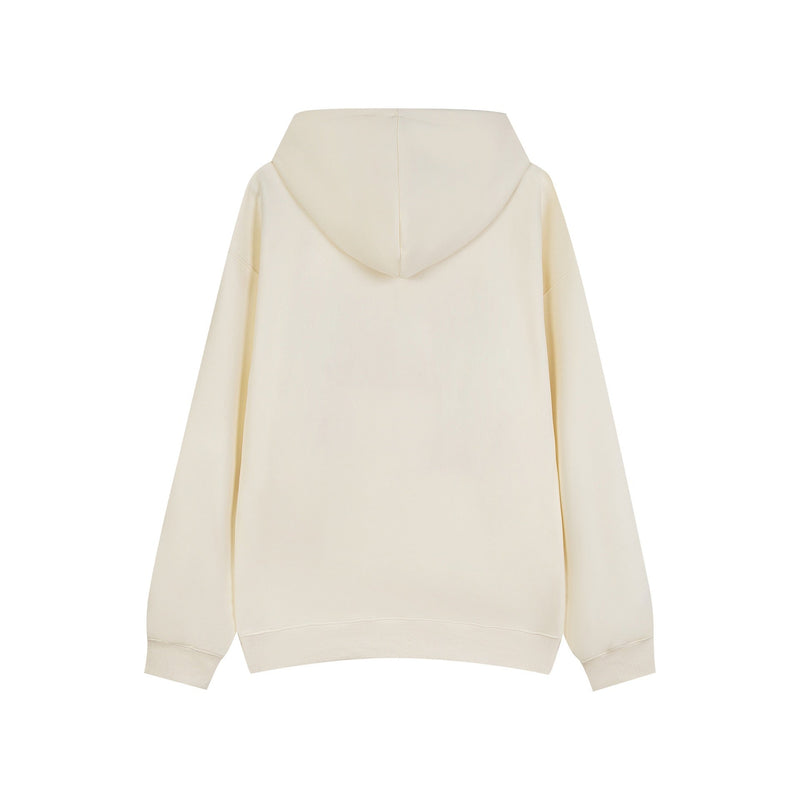 Cream hoodie back view with oversized hood and plain smooth finish