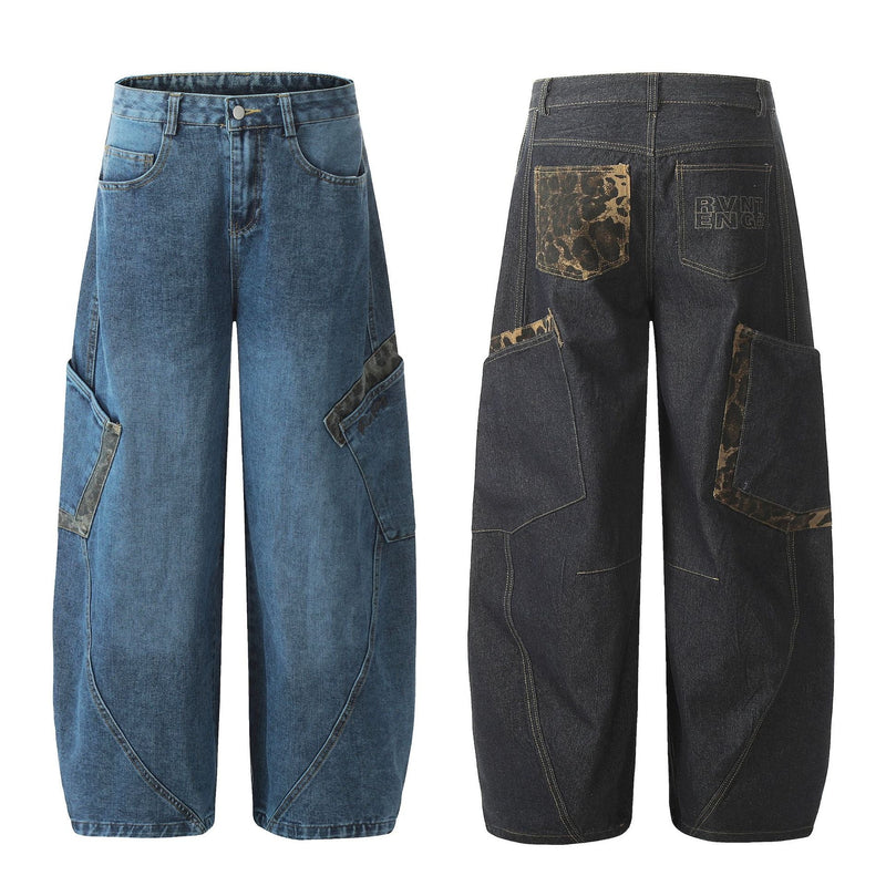 Omirad Camouflage Patchwork Wide-Leg Jeans | Streetwear Denim