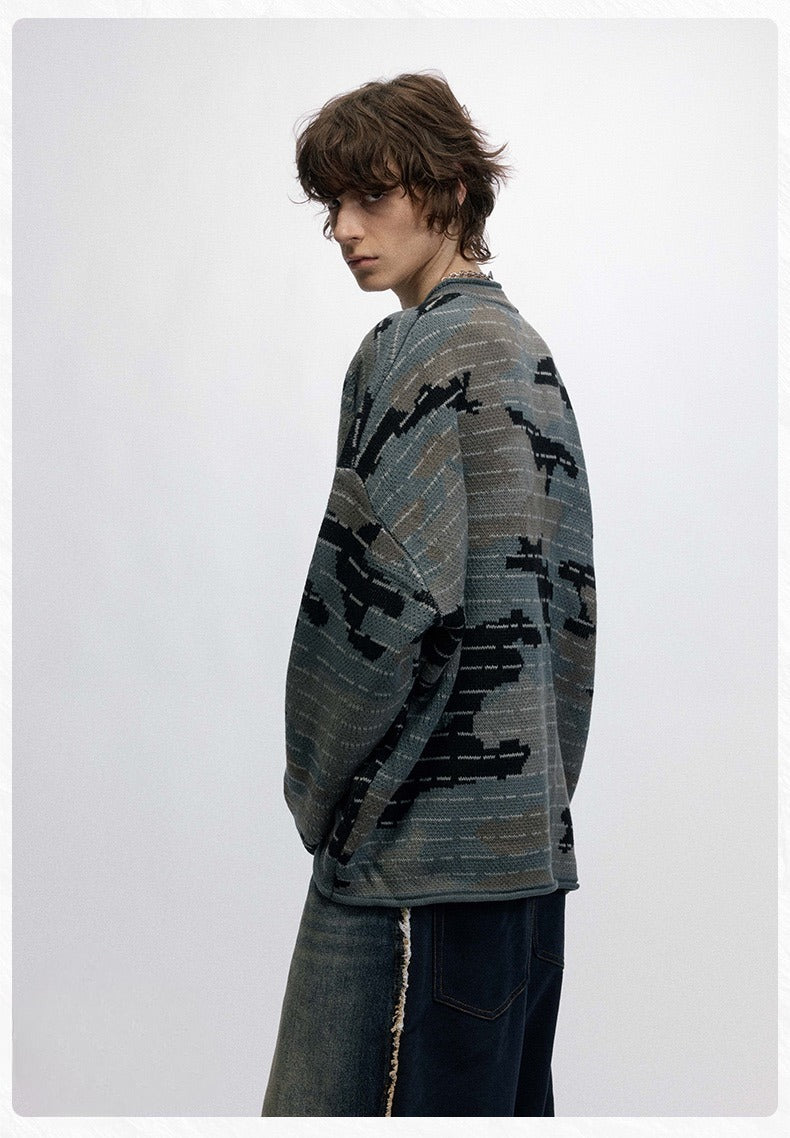 Tactical Camo Jacquard Knit Pullover Sweater | SEAKOFF