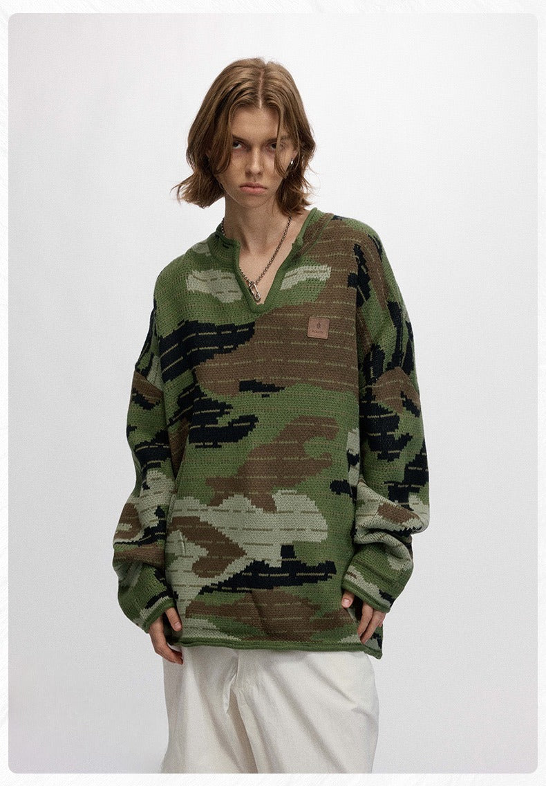 Tactical Camo Jacquard Knit Pullover Sweater | SEAKOFF