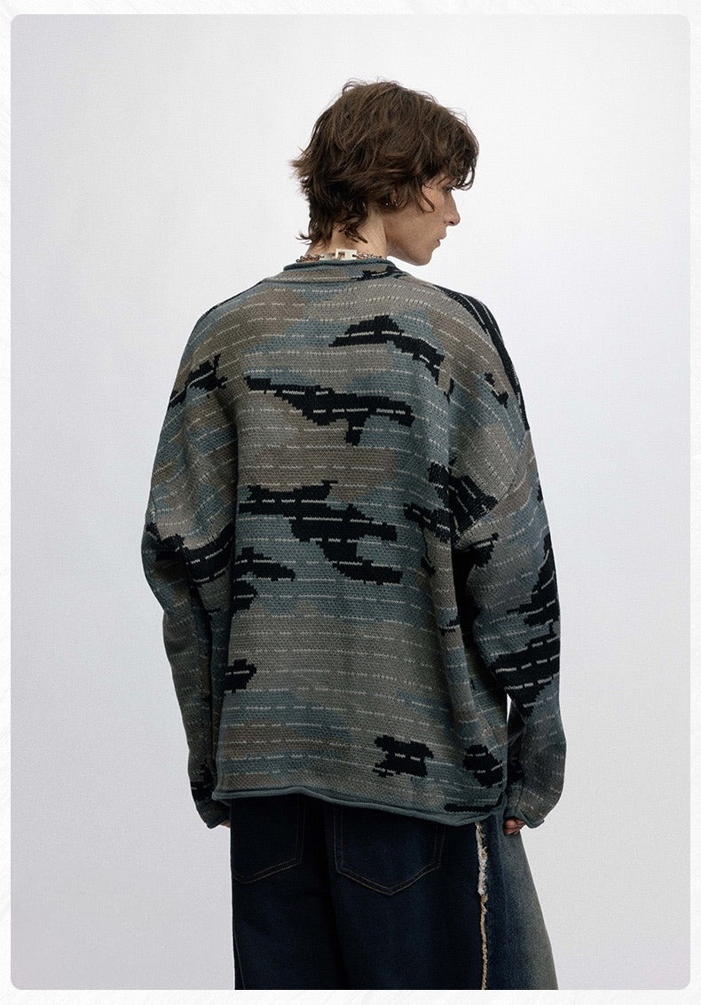 Tactical Camo Jacquard Knit Pullover Sweater | SEAKOFF