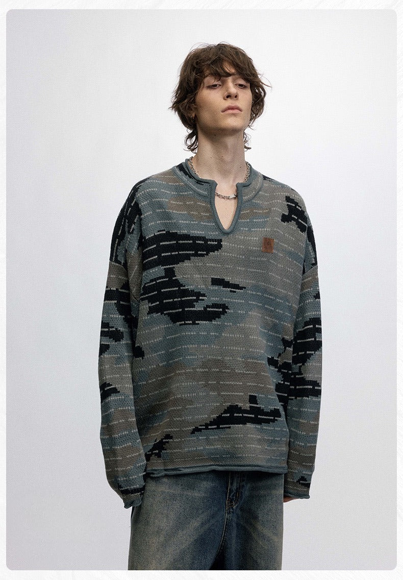 Tactical Camo Jacquard Knit Pullover Sweater | SEAKOFF