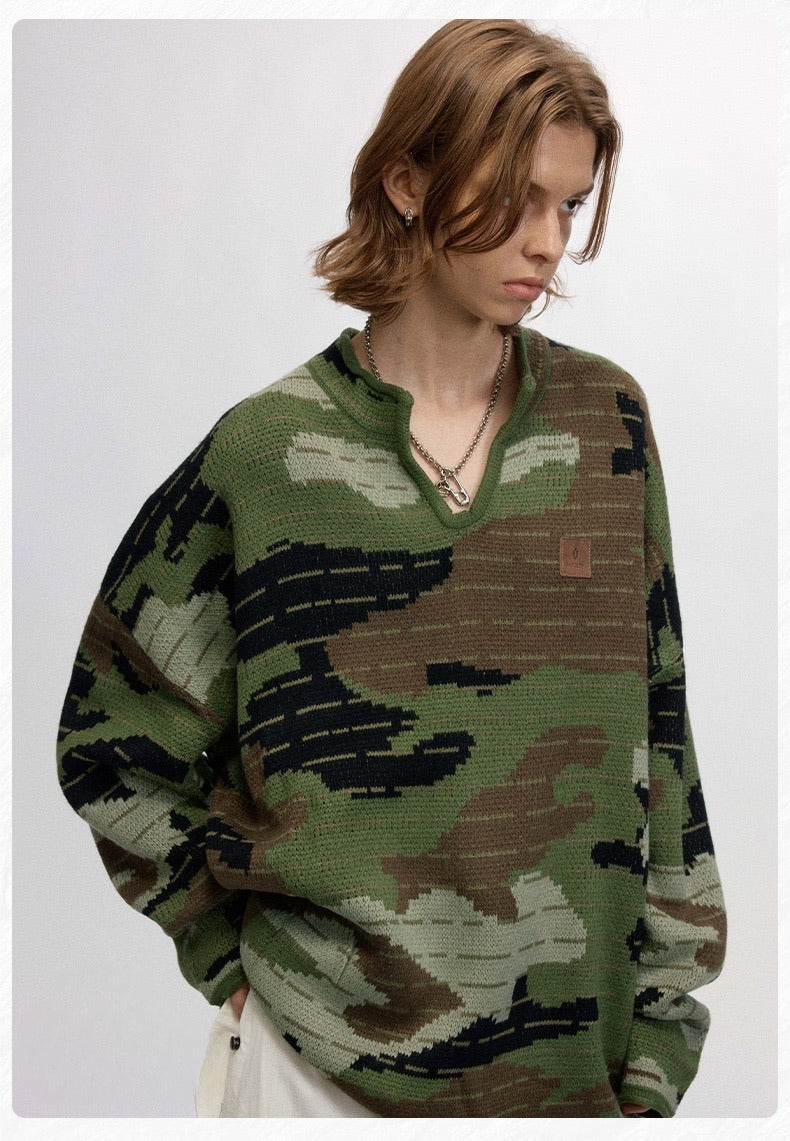 Tactical Camo Jacquard Knit Pullover Sweater | SEAKOFF