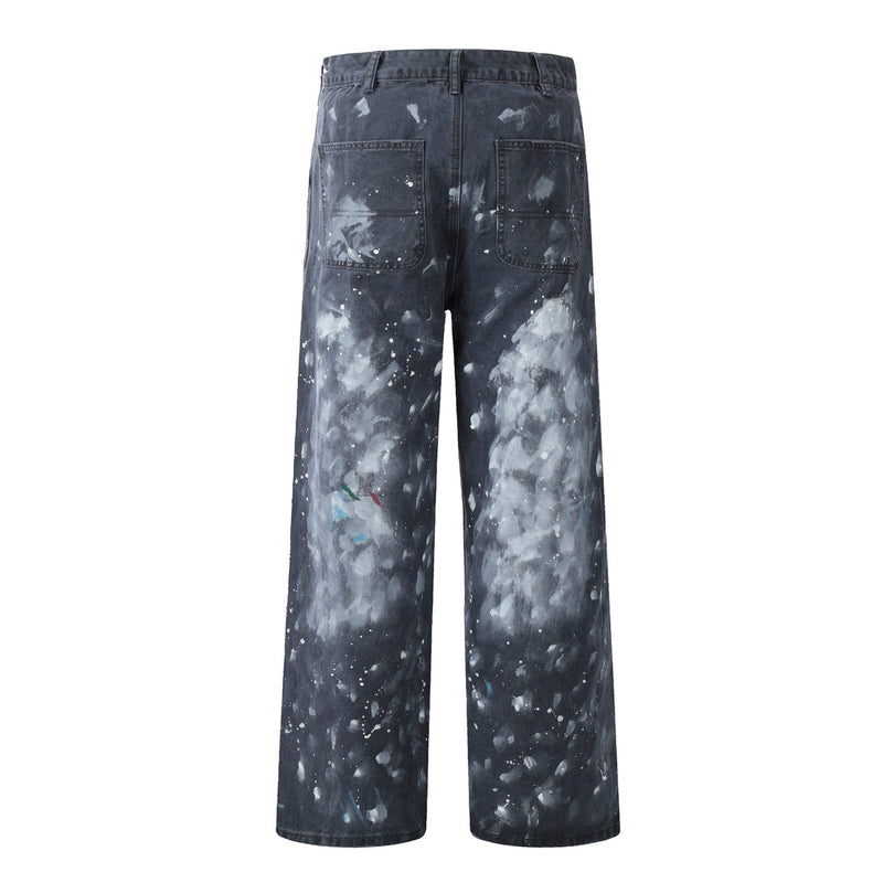 Paint Splatter Straight-Leg Pants | Khaki Streetwear Trousers