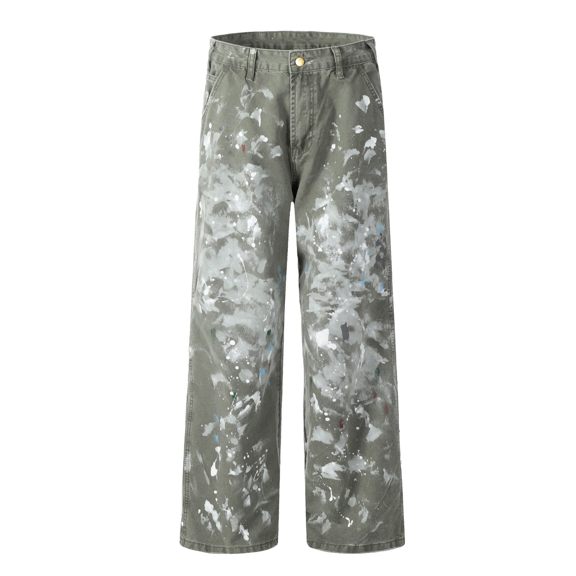 Paint Splatter Straight-Leg Pants | Khaki Streetwear Trousers
