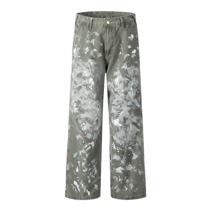 Paint Splatter Straight-Leg Pants | Khaki Streetwear Trousers