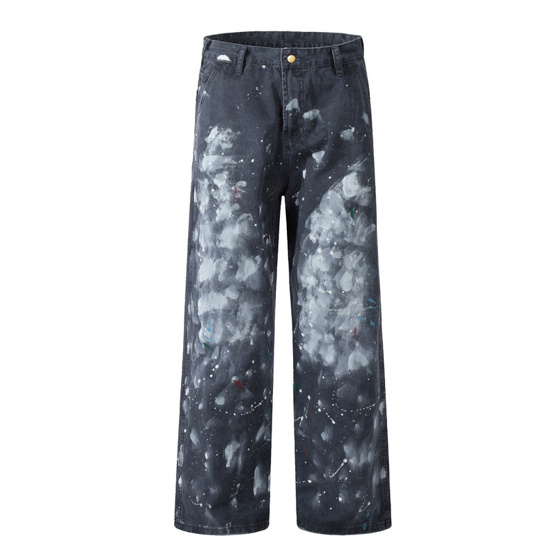 Paint Splatter Straight-Leg Pants | Khaki Streetwear Trousers