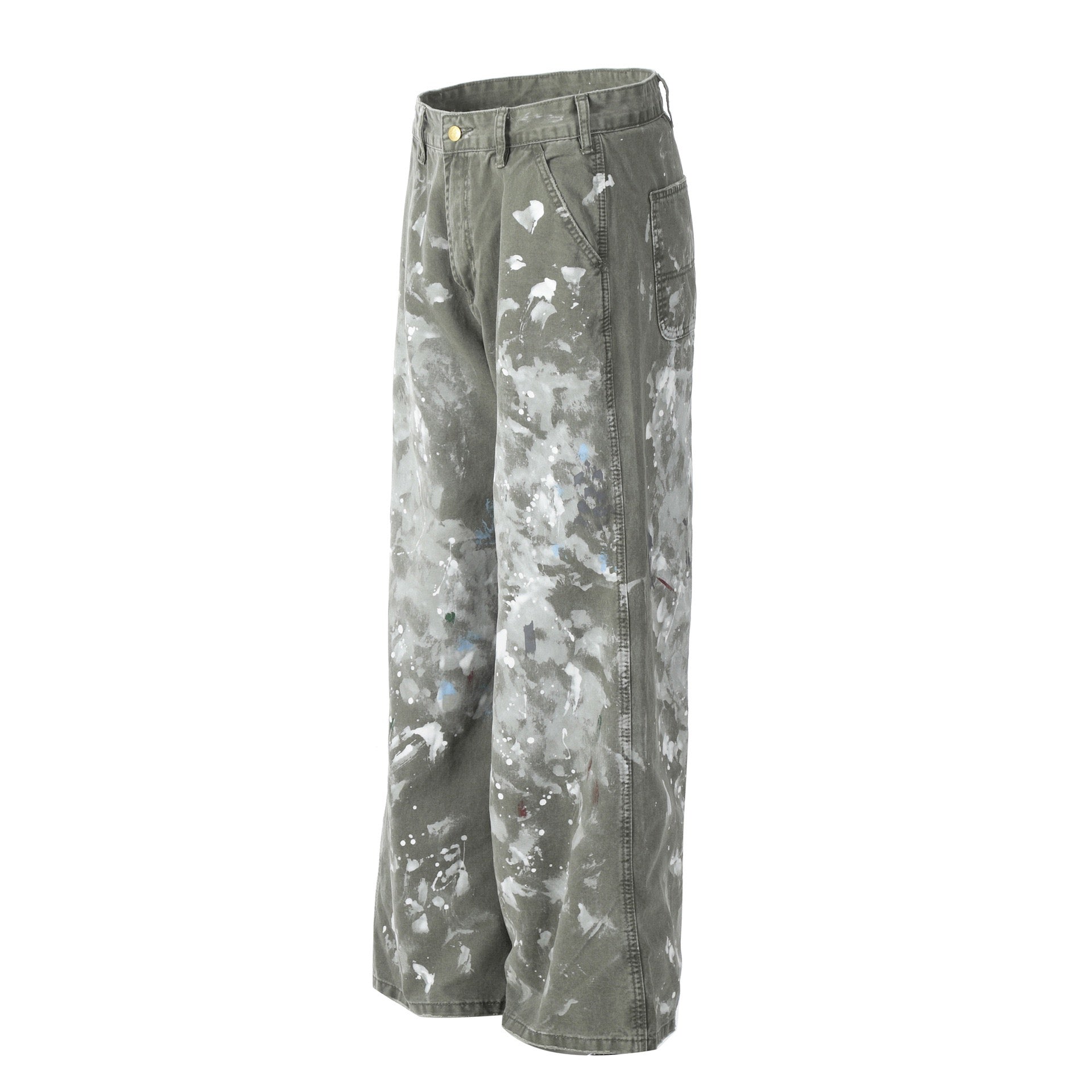 Paint Splatter Straight-Leg Pants | Khaki Streetwear Trousers