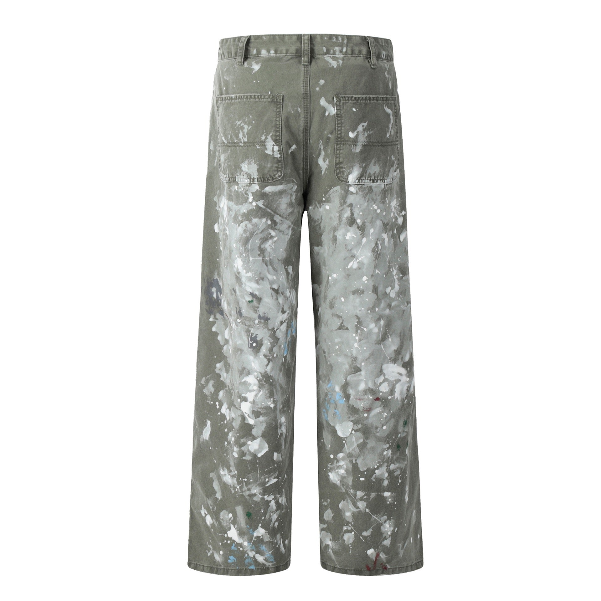 Paint Splatter Straight-Leg Pants | Khaki Streetwear Trousers