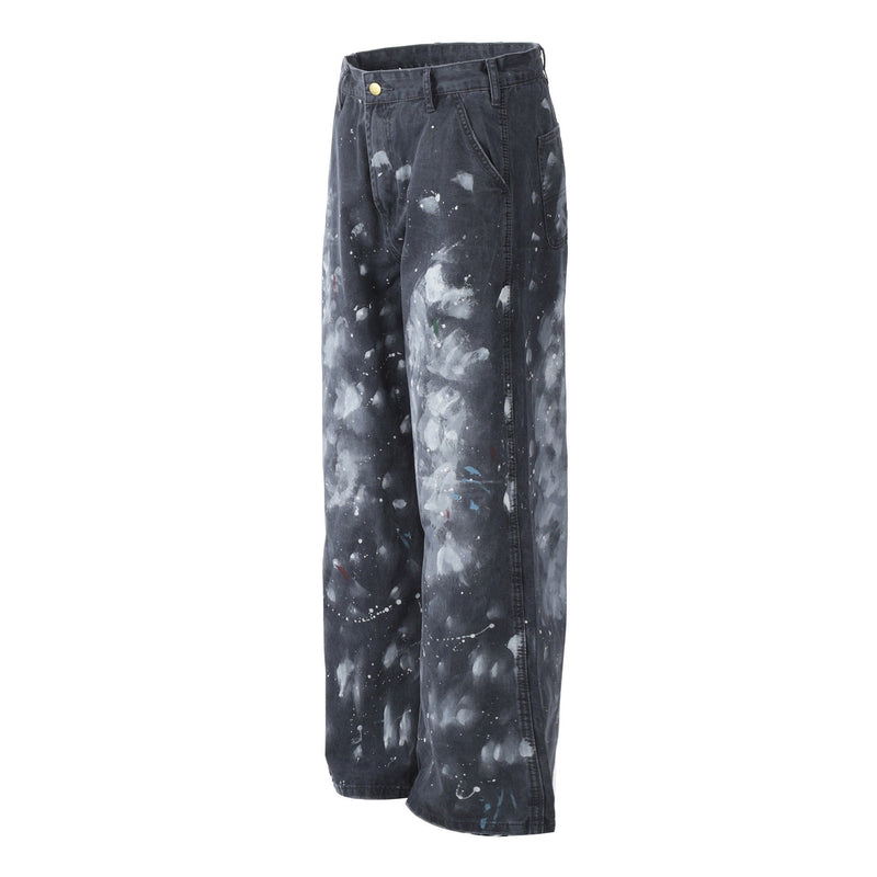 Paint Splatter Straight-Leg Pants | Khaki Streetwear Trousers