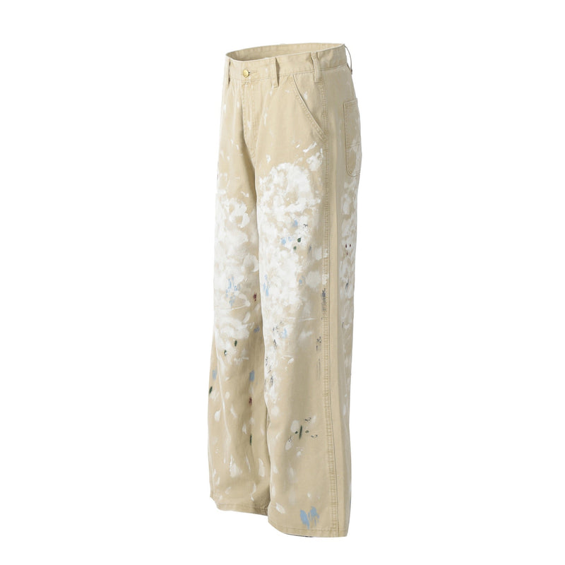 Paint Splatter Straight-Leg Pants | Khaki Streetwear Trousers