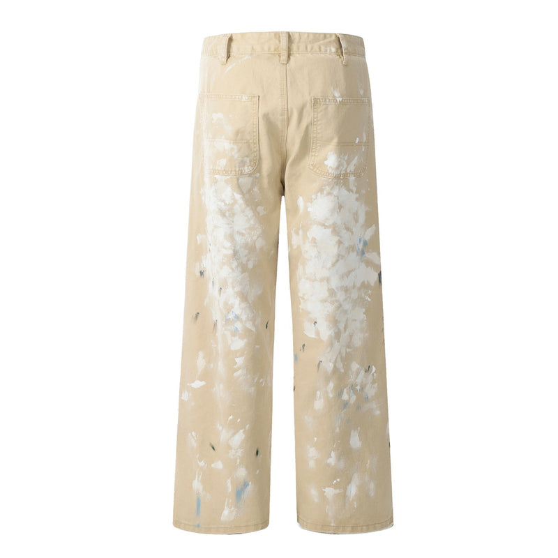 Paint Splatter Straight-Leg Pants | Khaki Streetwear Trousers