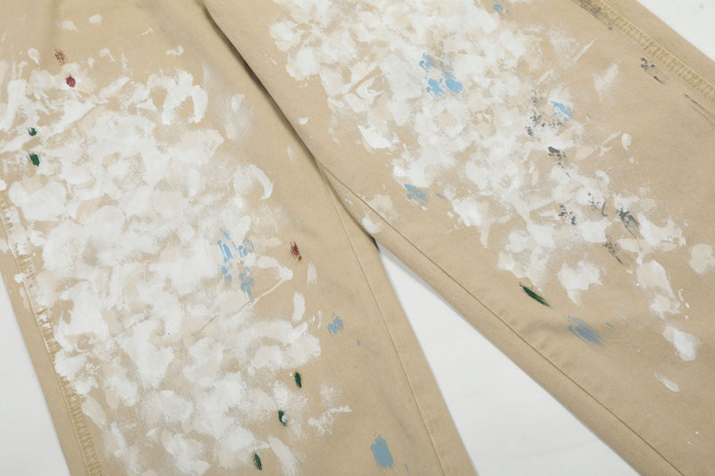 Paint Splatter Straight-Leg Pants | Khaki Streetwear Trousers