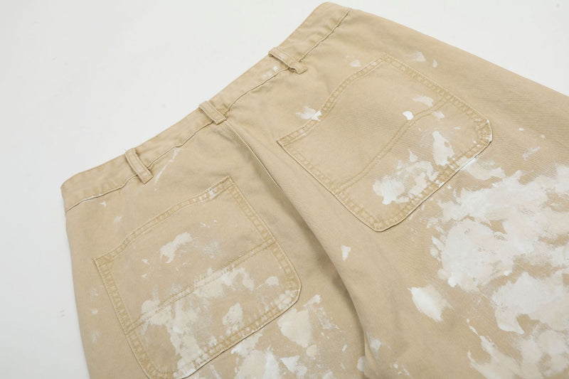 Paint Splatter Straight-Leg Pants | Khaki Streetwear Trousers