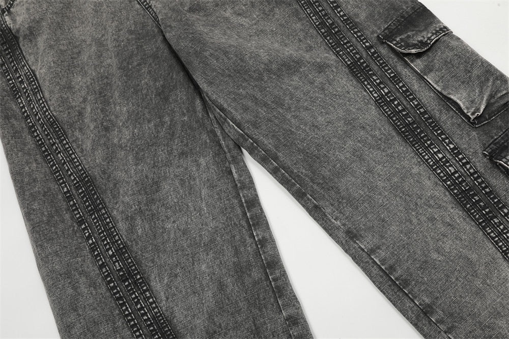 Omirad Vintage Wash Wide-Leg Cargo Jeans | Multi-Pocket