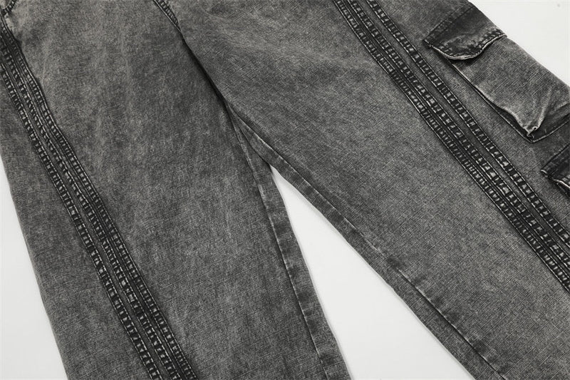 Omirad Vintage Wash Wide-Leg Cargo Jeans | Multi-Pocket