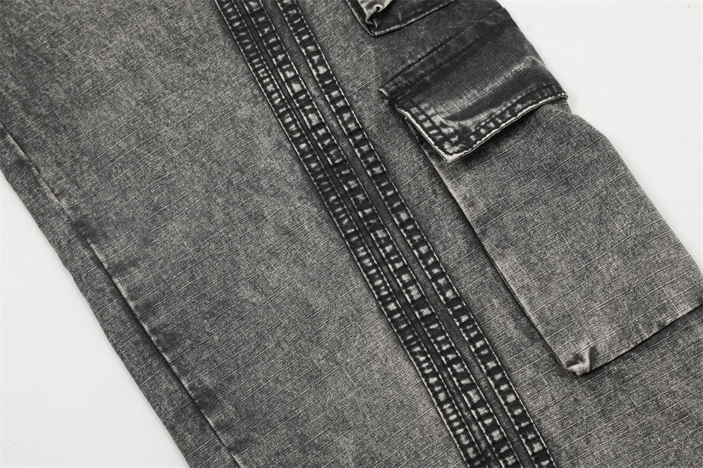 Omirad Vintage Wash Wide-Leg Cargo Jeans | Multi-Pocket