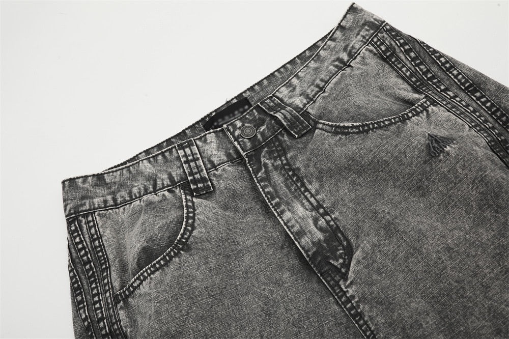 Omirad Vintage Wash Wide-Leg Cargo Jeans | Multi-Pocket