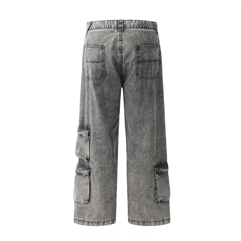 Omirad Vintage Wash Wide-Leg Cargo Jeans | Multi-Pocket