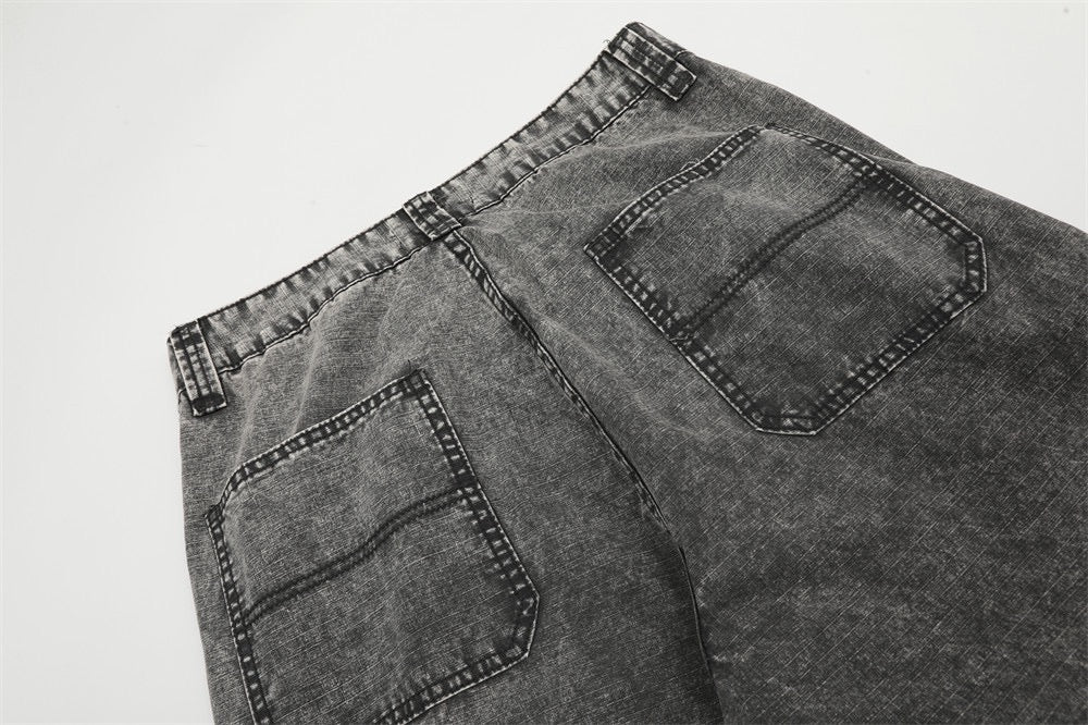 Omirad Vintage Wash Wide-Leg Cargo Jeans | Multi-Pocket