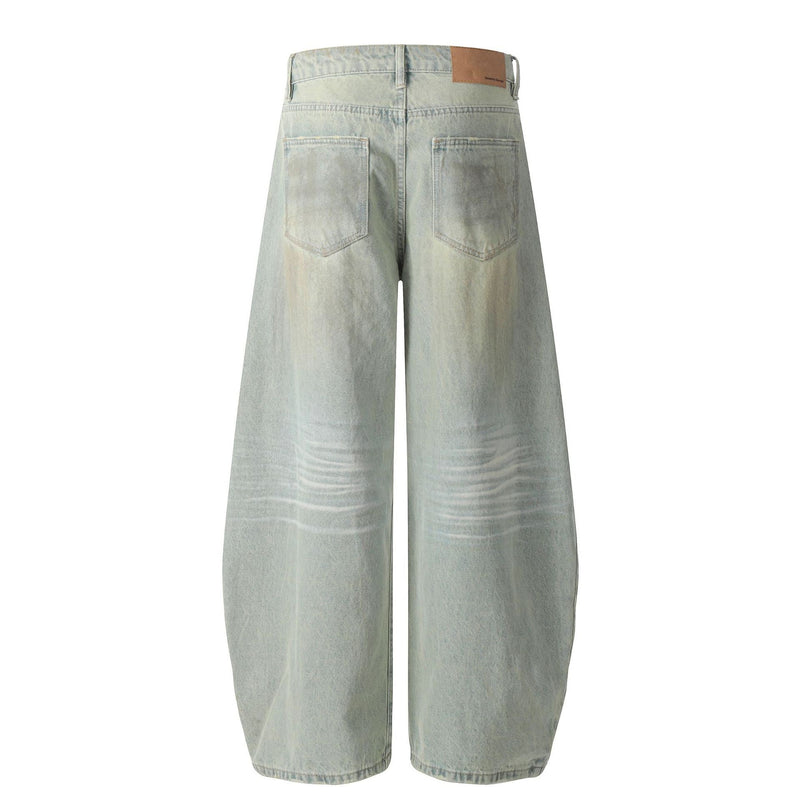 Omirad Washed Wide-Leg Barrel Jeans | Vintage Faded Denim